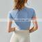 Blank Custom Breathable Built In Bra Fixed Pads Sports Fitness Gym Compression Yoga Crop Top Women Workout Active Wear T Shirt
