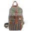 2015 fashion vintage stone washed canvas & real leather genuine leather single strap campus backpack