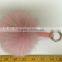 Cute Genuine Leather Fox fur pom pom keychain for car key ring Bag Pendant Light Pink