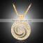 Trendy Hollow Out Long Chain Necklace Wind Pattern Round Gold Plated Rhinestone Pendant Necklace for Women Jewelry Gifts