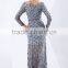 Glamorous Boat Neck Long Sleeve Handmade Flower Beaded Embroidered Evening Dress