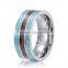 Fashion tunsgten wedding bands rings inlay turquoise and wood