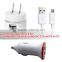 3 IN 1 dual usb car charger usb travel wall charger with usb charger For samsung HTC
