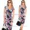 2017 cheap wholesale women wear square neck Knee length plus size pencil formal business career dresses with belt