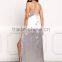 MGOO Hot Sale New Designs Silver Silky Maxi Dress V Neck Cutout Slit Plunge Dress Custom Plain Party Dress