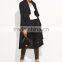 Black Drape Front Dip Hem Waterfall Coat 100% Polyester Long Sleeve Casual Knee Length Opening Dress
