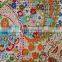 Indian White Dyed Floral Printed Kantha Quilt Bedcover coverlet Gudari Queen Decorative Throw Art Handmade Bedspread