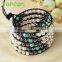 Topearl Jewelry Mixed White Pearls with Hematite and Turquoise Charm Bracelet 5 Wrap Bracelet CLL66