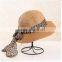 QXSH0006 Straw hat with leopard ribbon and bowknot Summer women beach fedora hat