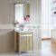Mirror on wall home store and washing basin floor standing bathroom cabinet