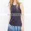 2015 New Fashion Ladies Linen Tank With Inset Lace, Lightweight Soft Vest For Women