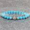 KJL-0017 High Grade Mens Women Beads Bracelet, Light Blue Sea Sidiment Stone Lion Head Bracelet