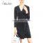Women deep v-neck sexy nighty dress korean office dress casual one piece dress xxl black
