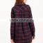 Navy Plaid Roll Tab Sleeve Half Placket Shirt Dress 100% Cotton Pocket Curved Hem Button Casual Short Dress