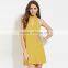 Women's summer lace-up back chiffon A-line sleeveless yellow green dress