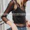 2017 The Latest Explosion Net Yarn Shirt Coat Blouse With Long Sleeves Shiny Perspective