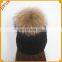 Jsfur Wholesale Rhinestone Fur Pom Pon Hat Knitted For Winter