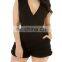 2016 baiyimo women sexy sleeveless deep v neck sold color with waistband short jumpsuit