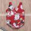 2019 summer new red flower print kids cloud ruffle swimwear off shoulder one piece baby girl swimsuit