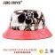 100 polyester ladies hat bucket cap with leather patch