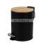 Popular bamboo waste bin stainless steel body with bamboo lid bathroom basket pedal bin with stable bottom waste bin