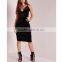 Wholesale Sexy velvet double strap ruche midi evening dress black