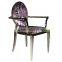 round back armrest tufted dining chair steel