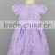 Baby Girls Purple Short Sleeve O-Neck 3D Flower Ruffle Embroidery Fabric Lace Smocked Dress 3-12Y