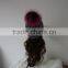Raccoon fur bubble pompoms women's knitted UK brand with logo hats caps big balls