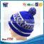 Wholesale White Stripe Knitted Hat Custom Cheap Blue Beanie with embroidery