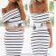 Women Sexy Club Dress Strapless Striped Pencil Casual Dress