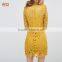 Mustard Lace Long Sleeve Paneled Floral Shift Dress Round Neck Zip Back Bodycon Dress HSD7906
