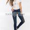 2017 new design high quality fancy distressed lean jeans womens OEM service