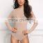 MGOO Custom Minimalist Khaki Mesh Sexy Tops For Ladies Long Sleeves Boat Neck Nylon Spandex Bodysuits