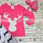 new hot design hot pink reindeer top Christmas -mas suit kids baby reindeer print pants boutique girls clothes sets