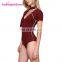 China Factory Wine Red Bodysuit High Elasticity Vintage Romper Cotton Womens Clothing Jumpsuits