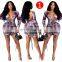 Women Ruched Drawstring Bodycon Dress Long Sleeve Colorful Tie Dye Print Sexy Backless Dress V Neck Party Dress