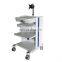 Advanced Plastic hospital emergency  trolley  ABS endoscopy system patient monitor cart