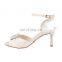 Women satin fabric pearl decorated design low heel peep toe ankle strap sandals shoes ladies beautiful buckle party shoes