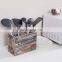 2 Compartment Torched Wood Kitchen Cooking Utensil Holder Organizer Box