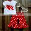 Lovely Kids Summer Boutique Clothing Suit White Tops Red Ruffle Shorts Baby Girl Outfits