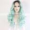 lace front black green ombre wig long wavy curly high temperature synthetic wig