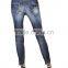 Italian design distressed washed women denim jeans pants (LOTX302)