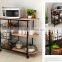 Portable Rolling Wire Shelf Wood Top Kitchen Storage Trolley