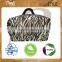 zebra print canvas tote bag with geninune leather handle