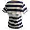 Round Collar Short Sleeve Strip Pattern Cotton Shirt