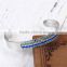 Titanium Steel Seed Beads Open Cuff Bangles Bracelets Silver Tone Blue