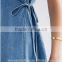 Apparel Denim Sexy Blue Plunge Neck Dress Spaghetti Strap Sashes Wrap Dresses Backless Sleeveless Street A-line Dress