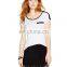 women short sleeve slim black and white piped tee top blouse