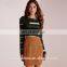 2016 Baiyimo custom lady A line stretch mini short suede skirt with pocket camel color
